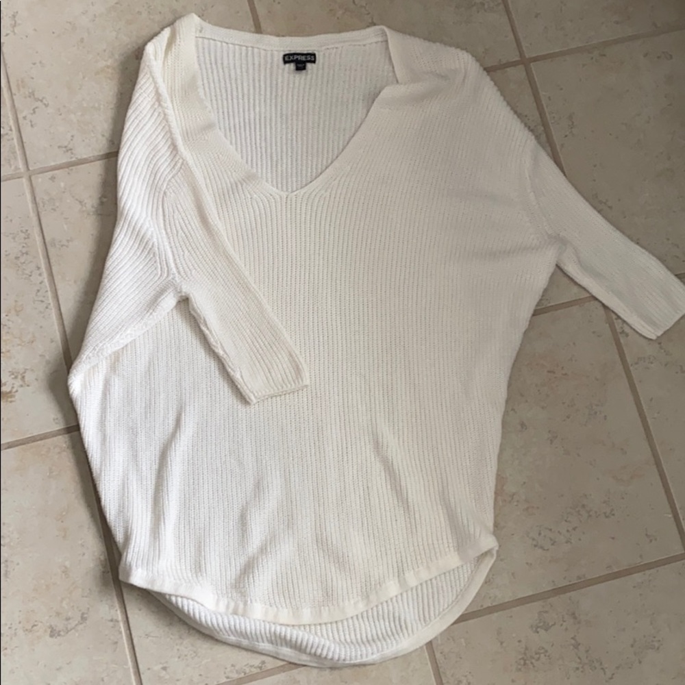 Relaxed 3/4 Sleeve Crocheted Sweater by Express